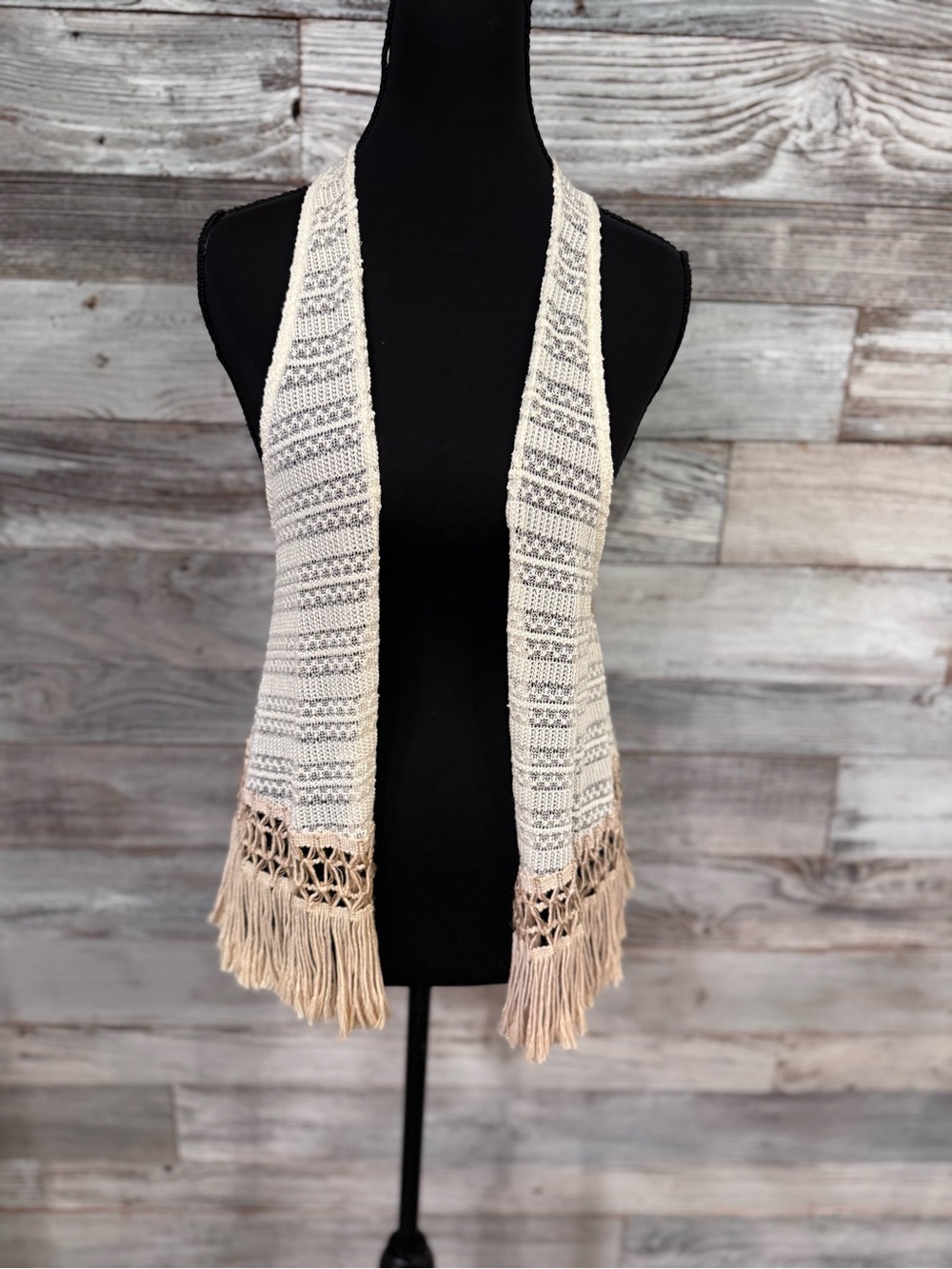 Daytrip Cream Crochet Vest with Tan Fringe and Lining